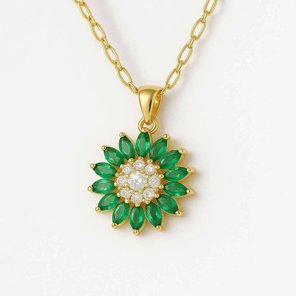 Collar Girasol Esmeralda Giratorio® | Caja de Regalo