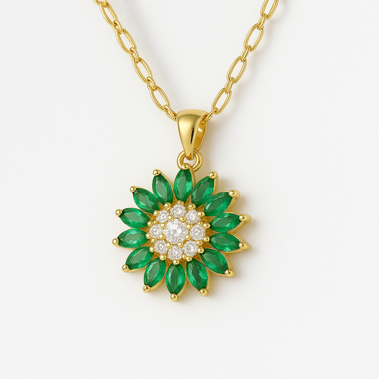 Collar Girasol Esmeralda Giratorio® | Caja de Regalo
